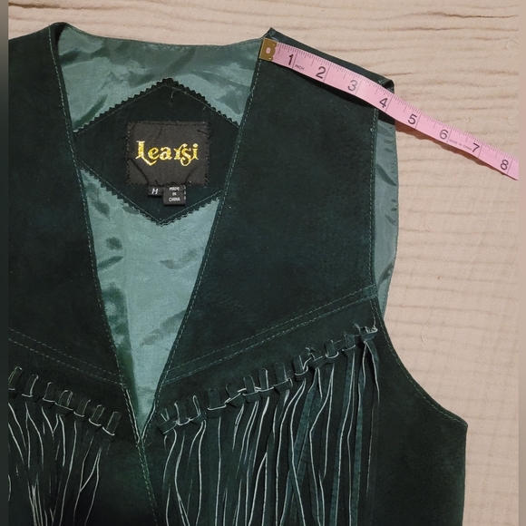 ​Learsi Vintage Green Suede Fringe Vest - Western Boho - Size Medium - Picture 10 of 12